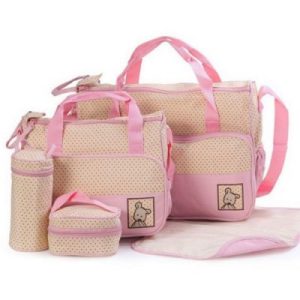 Set de bolso pañalero 5 piezas lunar rosado